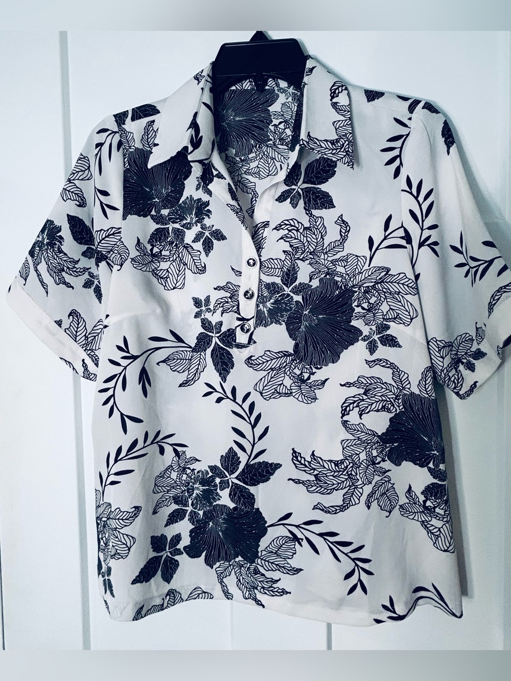 Black and White silky feel ladies blouse